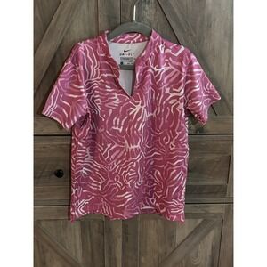 Nike Kids Dri-FIT Pink Abstract Geometric V-Neck Polo Shirt XS